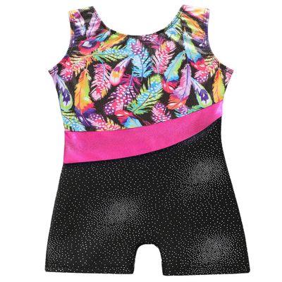 Black Gymnastics Leotards for Girls 4t 5t Toddler Kid Sleeveless Dance Outfit Sparkle Rainbow Feather Pattern Sleeveless Biketards Black (Colorful Feather, 4-5T)