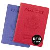 2 Pack Passport Holder For Women Kids, RFID Blocking Passport Wallet Red&Light purple view 1