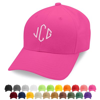 Custom Embroidered Monogram Baseball Cap for Men, Women - 6 Designs, 24 Cap Colors, 18 Thread Colors - Monogrammed Gifts - Summer Gifts - Birthday Gifts for Dad - Fishing Hat - Hot Pink