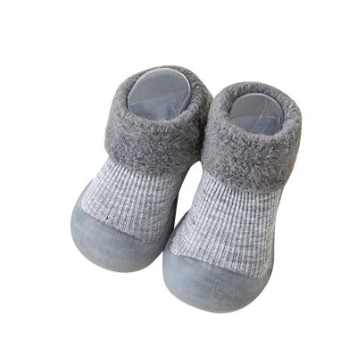 Toddler Sock Shoes Baby Boy Girl Slippers Socks Infant First-alker Shoes Rubber Sole Non-kid Fleece Warm Shoes (Grey, 6-12Months)
