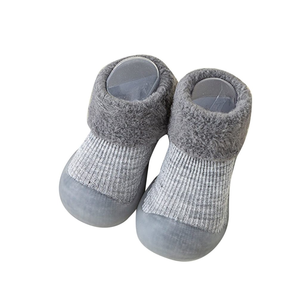 Toddler Sock Shoes Baby Boy Girl Slippers Socks Infant First-alker Shoes Rubber Sole Non-kid Fleece Warm Shoes (Grey, 6-12Months)