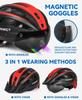 FUNWICT Adult Bike Helmet with Visor and Goggles for Men Women Mountain Road Bicycle Helmet Rechargeable Rear Light Cycling Helmet (M: 54-58 cm (21.3-22.8 inches), MixBlack) view 2