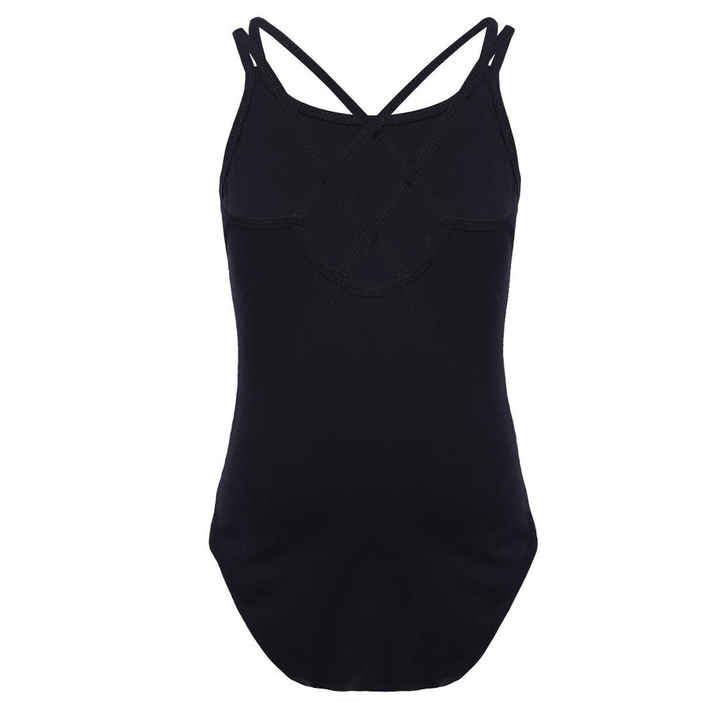 Daenrui Kids Girls Spaghetti Straps Cross Back Ballet Leotard Gymnastics Bodysuit Athletic Dance Costume Black 3-4 Years