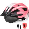 FUNWICT Adult Bike Helmet with Visor and Goggles for Men Women Mountain Road Bicycle Helmet Rechargeable Rear Light Cycling Helmet (M: 54-58 cm (21.3-22.8 inches), MixPink) view 1