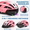 FUNWICT Adult Bike Helmet with Visor and Goggles for Men Women Mountain Road Bicycle Helmet Rechargeable Rear Light Cycling Helmet (M: 54-58 cm (21.3-22.8 inches), MixPink) view 2