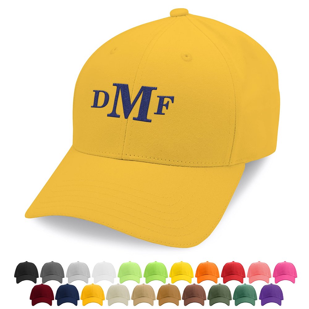 Custom Embroidered Monogram Baseball Cap for Men, Women - 6 Designs, 24 Cap Colors, 18 Thread Colors - Monogrammed Gifts - Summer Gifts - Birthday Gifts for Dad - Fishing Hat - Gold