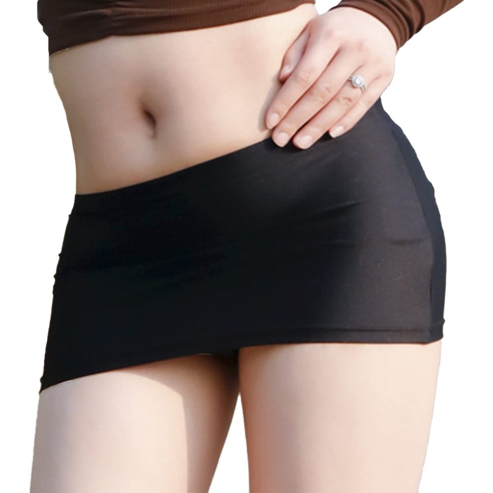 Sxiwei Women's Sheer Low Waist Micro Mini Skirts Ultra Short Semi See Through Night Club Skirts Lingerie Black One Size