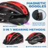 FUNWICT Adult Bike Helmet with Visor and Goggles for Men Women Mountain Road Bicycle Helmet Rechargeable Rear Light Cycling Helmet (L: 57-61 cm (22.4-24 inches), MixBlack) view 2
