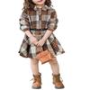 AGQT Toddler Girls Christmas Plaid Dress Buffalo Check Shirt Brown Yellow Square Chequered Casual Long Sleeve A-Line Dresses with Belt Holiday Flannel Outfit Size 4-5 Years view 1