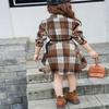 AGQT Toddler Girls Christmas Plaid Dress Buffalo Check Shirt Brown Yellow Square Chequered Casual Long Sleeve A-Line Dresses with Belt Holiday Flannel Outfit Size 4-5 Years view 2