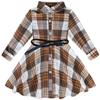 AGQT Toddler Girls Christmas Plaid Dress Buffalo Check Shirt Brown Yellow Square Chequered Casual Long Sleeve A-Line Dresses with Belt Holiday Flannel Outfit Size 4-5 Years view 4