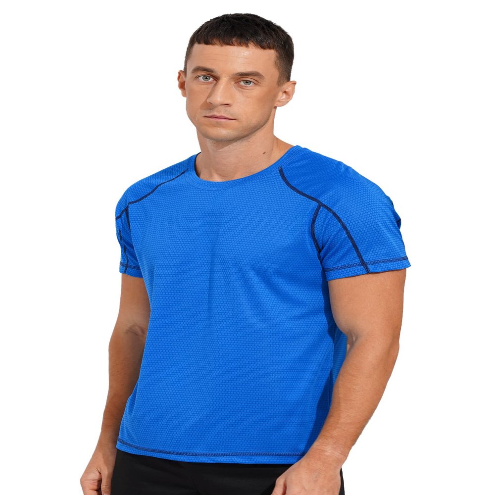 Fldy Men's Athletic Short Sleeves T-Shirt Quick Dry Performance Tee Shirt Gym Yoga Workout Tops UPF 50+ Rash Guard Shirt Lake,blue Medium