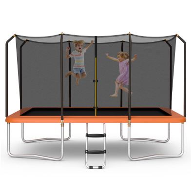 GYMAX Trampoline for Kids, ASTM Approved 14FT Rectangular Trampolines with Enclosure Net & Non-Slip Ladder, Heavy Duty Recreational Rebounder, Outdoor Backyard Trampoline for Adults (Orange)