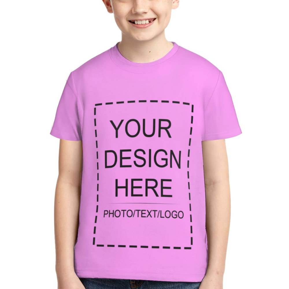 Custom Shirt for Kids Boys Girls Personalized Design Your Own Image Photo Text T-Shirt Front/Back Print Pink