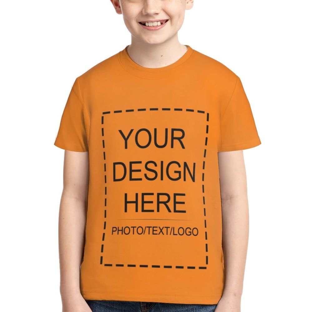 Custom Shirt for Kids Boys Girls Personalized Design Your Own Image Photo Text T-Shirt Front/Back Print Orange