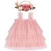 AGQT Baby Girls Tulle Tutu Dress Toddlers Tulle Layered Lace Dresses Sleeveless Princess Party Dress Summer Ruffles Sundress with Flower Headband Pink Size 3-4T view 1