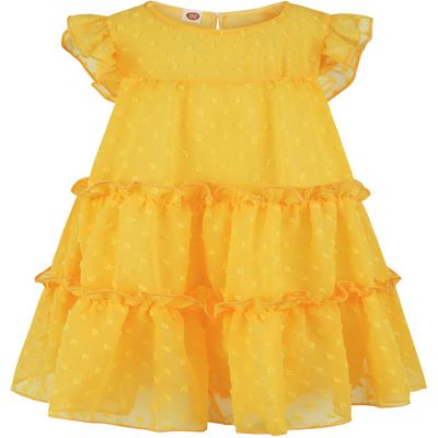AGQT Toddler Girls Ruffle Dress Loose Fit Babydoll Dress Summer Babydoll Birthday Chiffon Dress Easter Dresses Yellow Size 3-4T