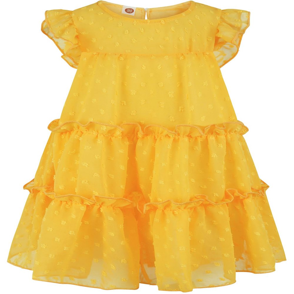 AGQT Toddler Girls Ruffle Dress Loose Fit Babydoll Dress Summer Babydoll Birthday Chiffon Dress Easter Dresses Yellow Size 3-4T