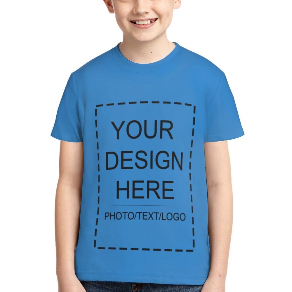 Custom Shirt for Kids Boys Girls Personalized Design Your Own Image Photo Text T-Shirt Front/Back Print Blue