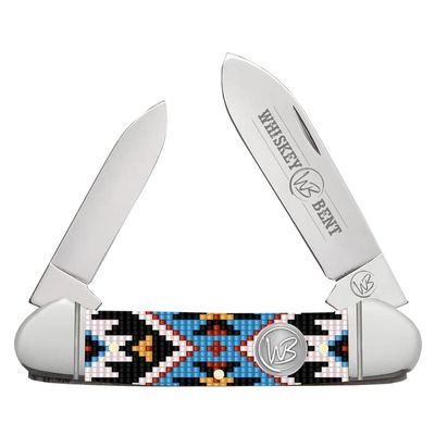 WHISKEY BENT HAT CO. Traditional Canoe Folding Knife 3.63" Closed Length 440C Stainless Steel Blades (Sky Bead)