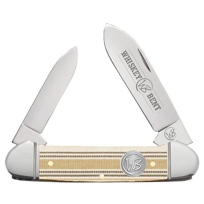 WHISKEY BENT HAT CO. Traditional Canoe Folding Knife 3.63" Closed Length 440C Stainless Steel Blades (Burlap)