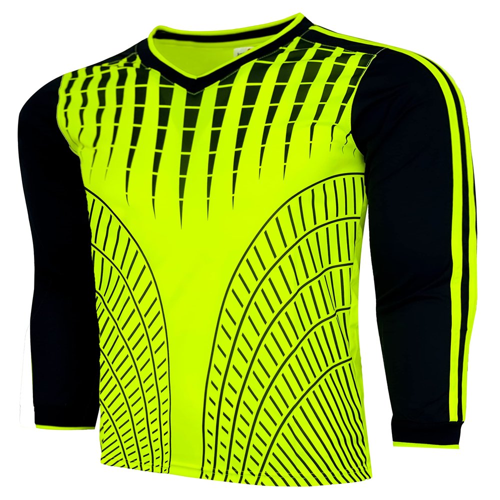 Boy's Goalkeeper Soccer Jersey, Padded Goalie Shirt with Sponge Protector Youth Sizes (Youth Large, Neon/Black)