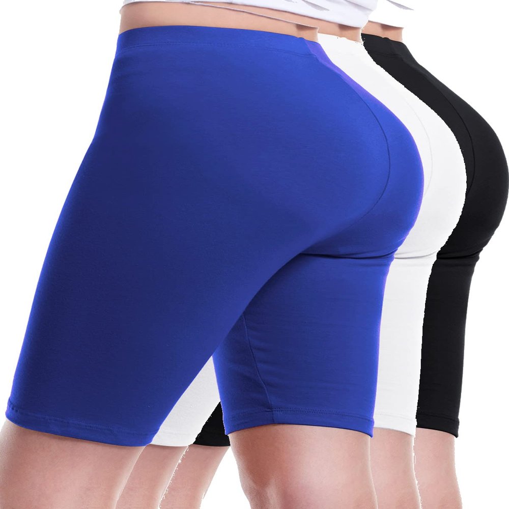 Design by Olivia Women's Basic Solid Active Yoga Biker Shorts 3PACK - Black/White/Royal S