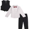 Calvin Klein Boys' 4-Piece Formal Dress Up Suit Vest Set, Vest, Pants, Collared Dress Shirt, and Tie, Black/Red, 2T view 2