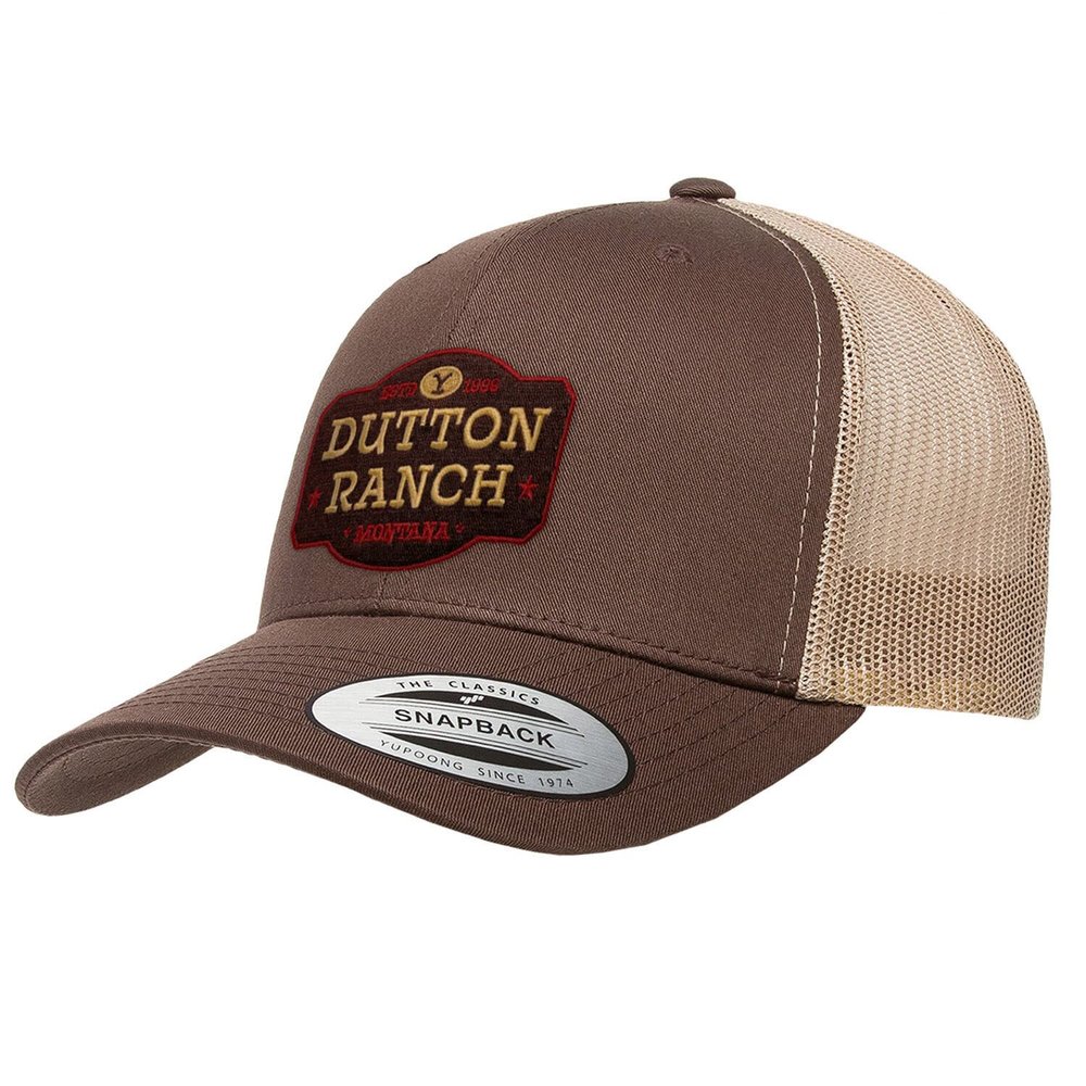 Yellowstone Officially Licensed Dutton Ranch Premium Trucker Cap (Brown-Beige)
