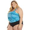 Sporti Plus Size Valentina Ikat Blouson Tankini Top - Blue Ikat Tribal - 20W view 4