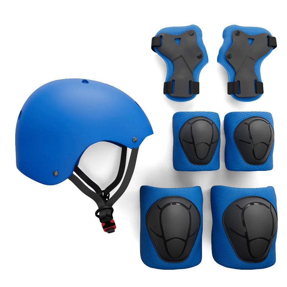 Kids Skateboard Bike Helmet Pads Set Protective Gear from Rude Boyz - Knee Pads Elbow Pads Wrist Pads Set for Youth Boys Girls
