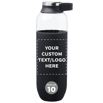 DISCOUNT PROMOS Custom Strike Plastic Water Bottles with Carrier Handle 27 oz. Set of 10, Personalized Bulk Pack - Reusable, Great for Gym, Hiking, Cycling, and For School - Black