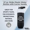 DISCOUNT PROMOS Custom Strike Plastic Water Bottles with Carrier Handle 27 oz. Set of 10, Personalized Bulk Pack - Reusable, Great for Gym, Hiking, Cycling, and For School - Black view 3