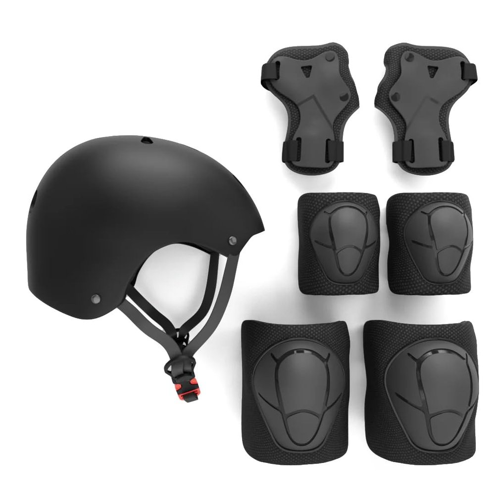 Kids Skateboard Bike Helmet Pads Set Protective Gear from Rude Boyz - Knee Pads Elbow Pads Wrist Pads Set for Youth Boys Girls