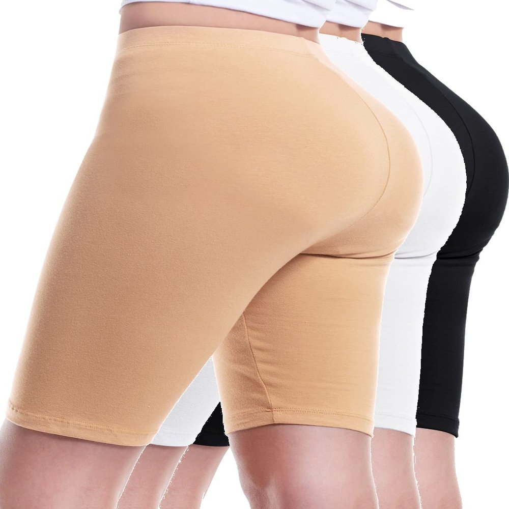 Design by Olivia Women's Basic Solid Active Yoga Biker Shorts 3PACK - Black/White/Tan S
