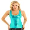 Agoky Women's Shiny Metallic Camisole Racer Back Crop Top Holographic Tank Tops Rave Party Clubwear Lake Blue Medium view 1