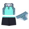 Kaerm Kids Girls 3 Piece Sporty Swimwear Bathing Suit Racerback Bikini Brief Boyshorts Rash Guard Tankini Set Geometric Green A 4 Years view 3