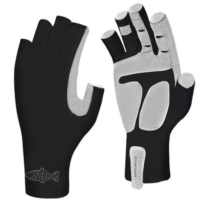 Riverruns UPF 50+ Fishing Gloves for Men Women Sun Gloves UV Protection for Outdoor, Kayaking, Rowing, Paddling, Canoeing(Black, M)