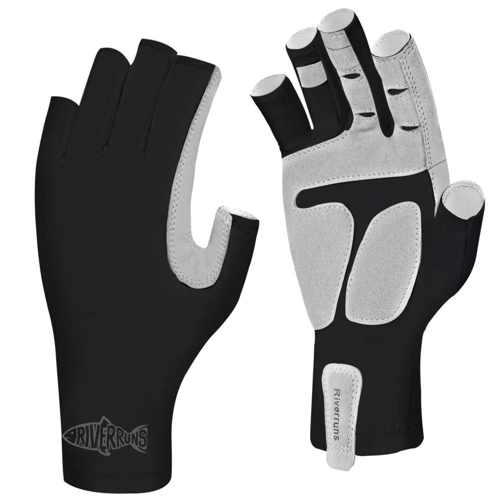 Riverruns UPF 50+ Fishing Gloves for Men Women Sun Gloves UV Protection for Outdoor, Kayaking, Rowing, Paddling, Canoeing(Black, M)