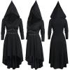 tuduoms Womens Steampunk Hooded Cloak Dress Long Sleeve Renaissance Gothic Dress Victorian Viking Hooded Robe Party Cosplay Black view 2