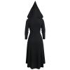 tuduoms Womens Steampunk Hooded Cloak Dress Long Sleeve Renaissance Gothic Dress Victorian Viking Hooded Robe Party Cosplay Black view 4