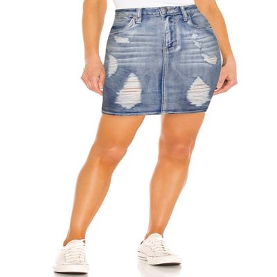 Lexi Womens Stretch Pencil Skirts with Functional Pockets, A Line & Destructed Mini Denim Skirts SK22895X Potassium 18