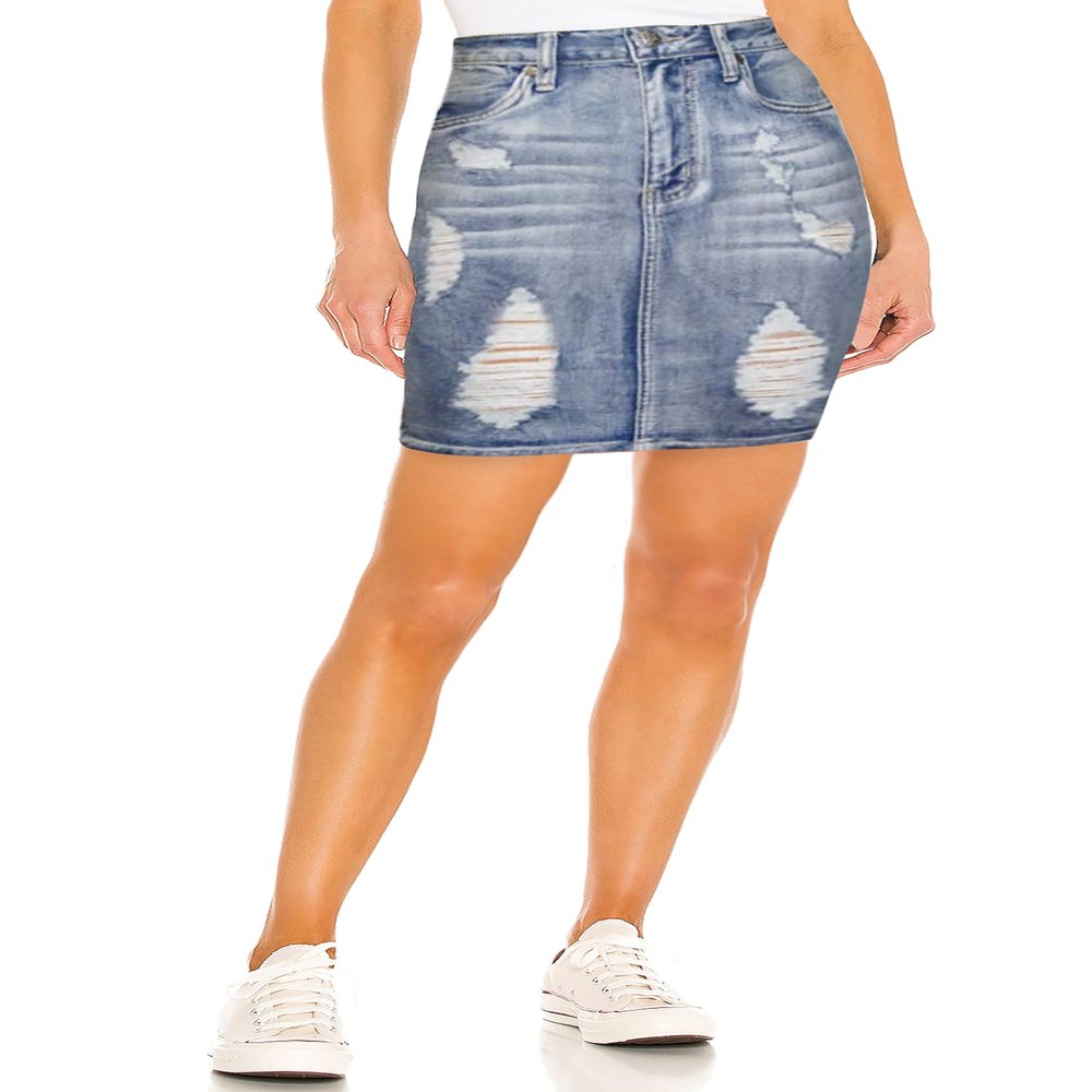 Lexi Womens Stretch Pencil Skirts with Functional Pockets, A Line & Destructed Mini Denim Skirts SK22895X Potassium 18