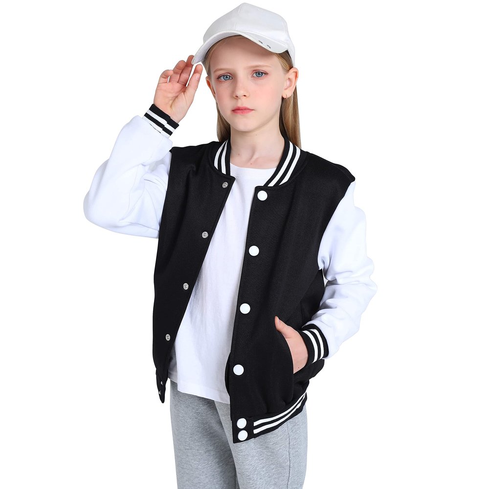 Yuji Itadori Kids Girls Varsity Jacket Bomber Casual Jacket Button Fleece Sweatshirt Fall Coat Warm Outwear With Pocket (Black 6 Years)