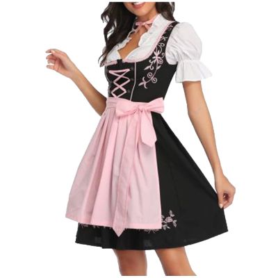 tuduoms Womens Oktoberfest Beer Girl Costumes German Maidservant Cosplay Dress Bavarian Traditional Oktober Fest Dirndl Dress Pink