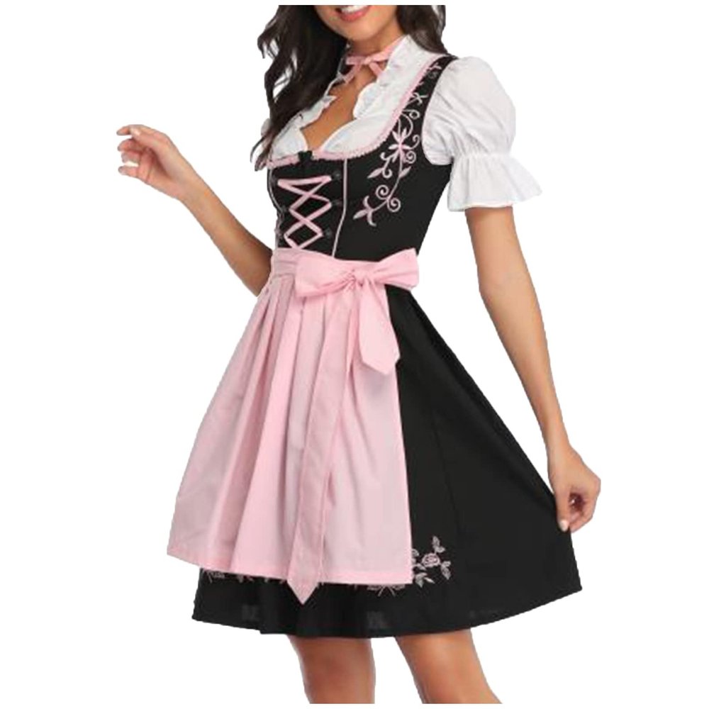 tuduoms Womens Oktoberfest Beer Girl Costumes German Maidservant Cosplay Dress Bavarian Traditional Oktober Fest Dirndl Dress Pink