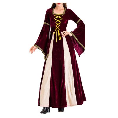 tuduoms Women Medieval Costume Renaissance Irish Long Dress Women Velvet Victorian Ball Gown 1800s Gothic Princesss Costume Wine