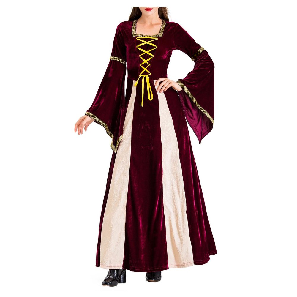 tuduoms Women Medieval Costume Renaissance Irish Long Dress Women Velvet Victorian Ball Gown 1800s Gothic Princesss Costume Wine