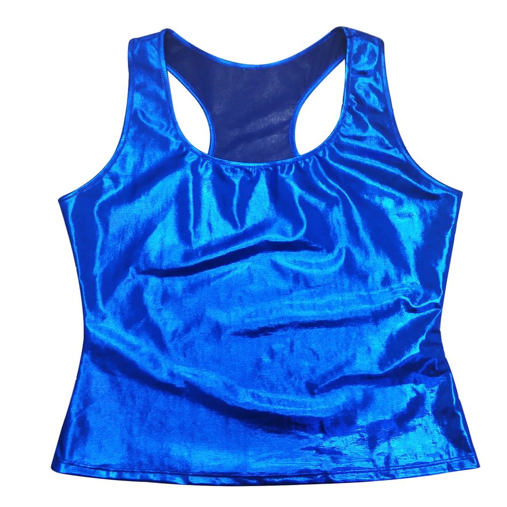 XUNZOO Women's Shiny Metallic Liquid Tank Top Sleeveless Racer Back Slim Fits Vest Camisole for Ladies Royal Blue X-Large