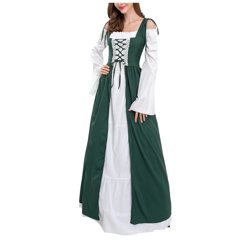 tuduoms Renaissance Dress Womens Dress Up Halloween Medieval Costume Flare Sleeve Fairy Gothic Peasant Dress Formal Prom Gown Green